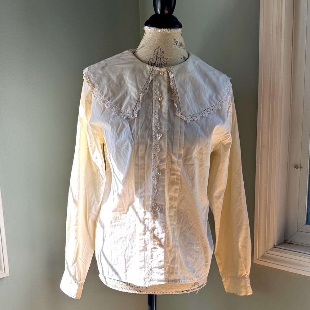 Vintage 1980 Hastings‎ & Smith ivory Cotton lace Victorian western blouse EVC 14